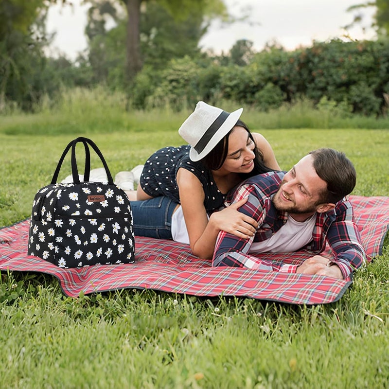 Baglemon Insulated Lunch Bag for Women Men, Lunch Containers Reusable High Capacity Lunch Tote Bags for Work Picnic (Blackdaisy) - Image 5